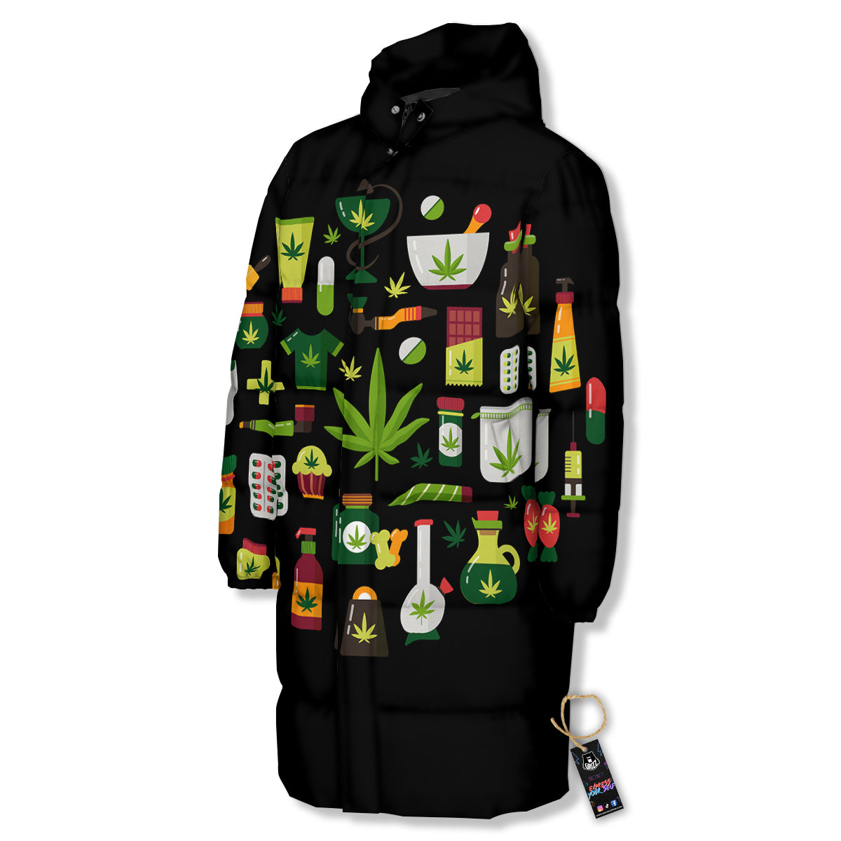 Marijuana And Cannabis Print Long Down Jacket