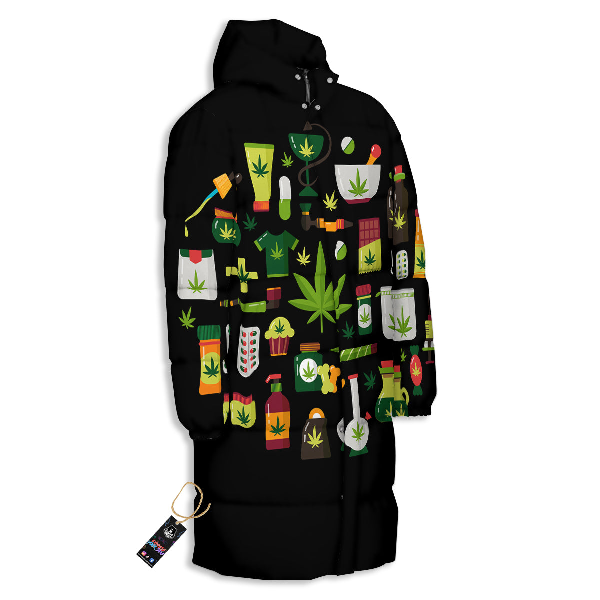 Marijuana And Cannabis Print Long Down Jacket