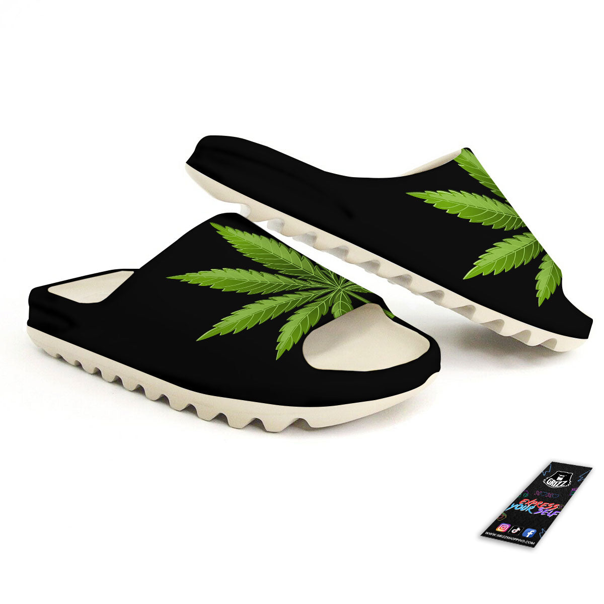 Marijuana Leaf Green Print Sandals-grizzshop
