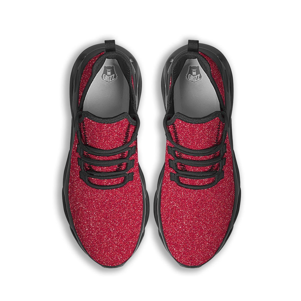 Maroon Glitter Artwork Print Black Running Shoes-grizzshop
