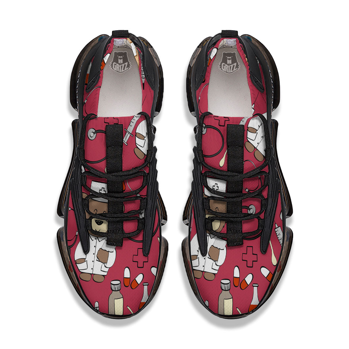 Maroon Teddy Bear Nurse Black Gym Shoes-grizzshop