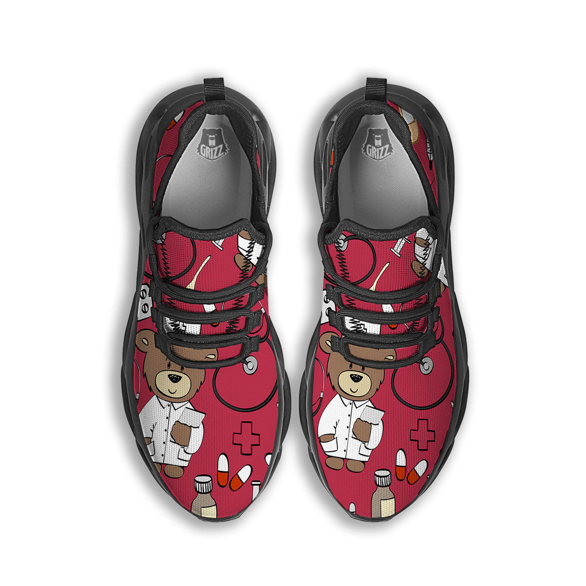 Maroon Teddy Bear Nurse Black Running Shoes-grizzshop