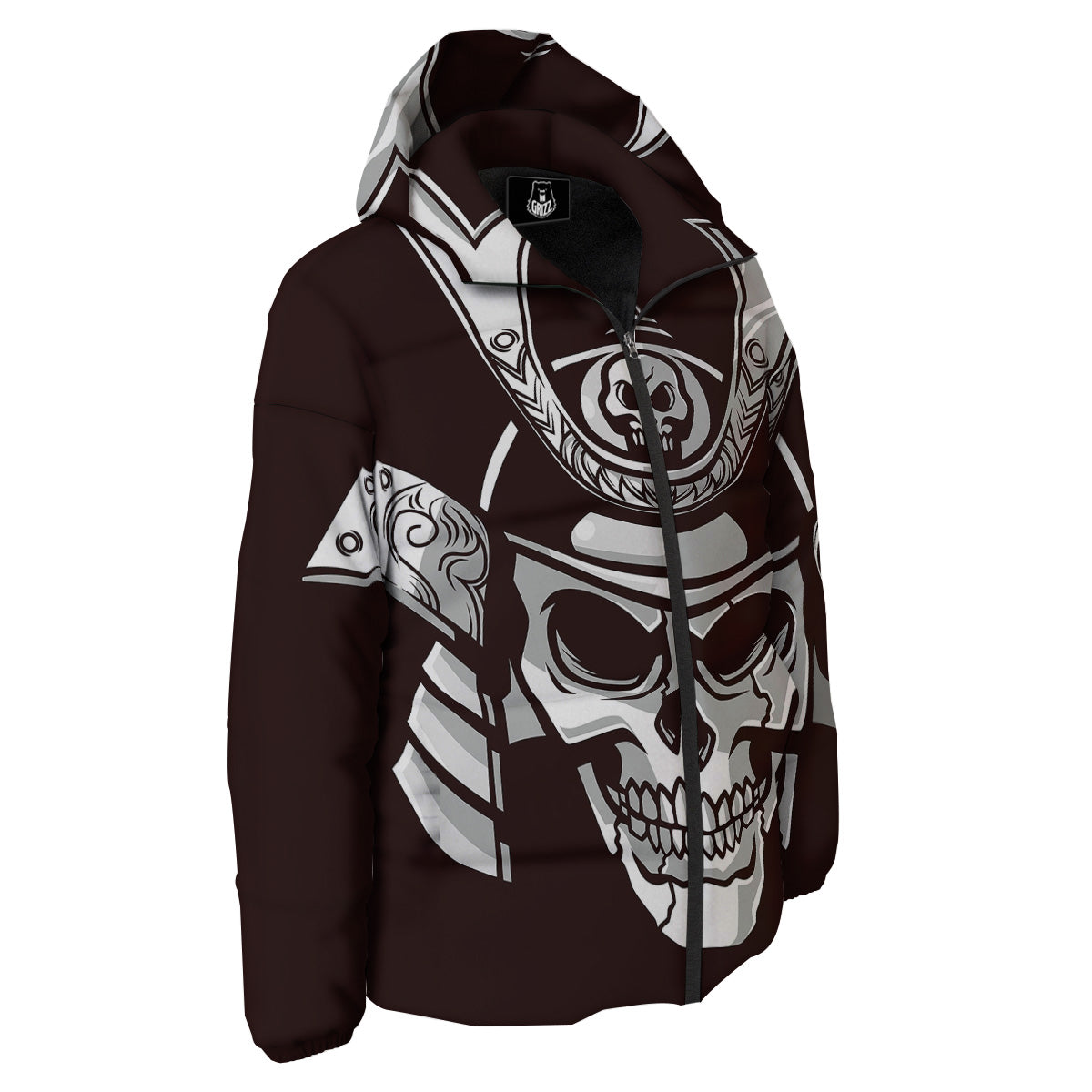 Mask Black Samurai Print Down Jacket-grizzshop
