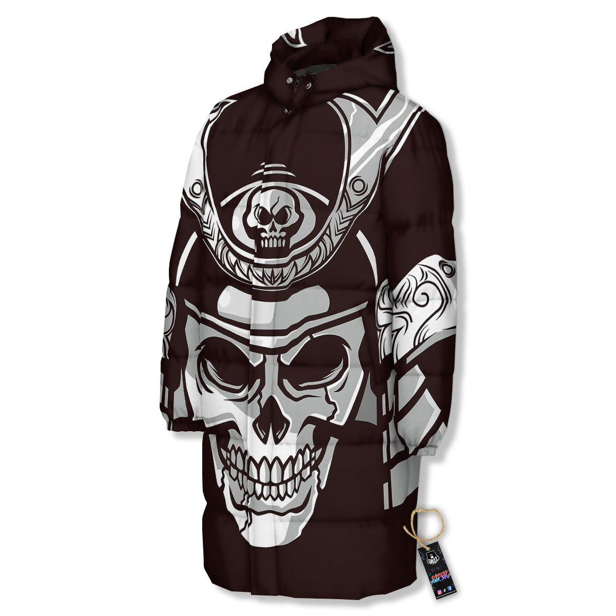Mask Black Samurai Print Long Down Jacket-grizzshop