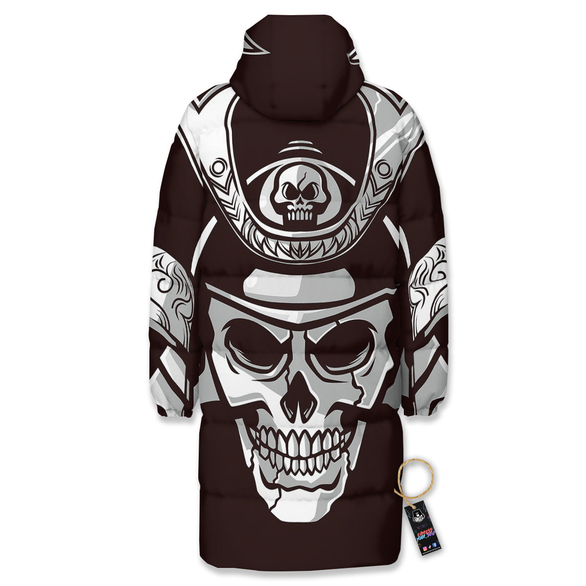 Mask Black Samurai Print Long Down Jacket-grizzshop