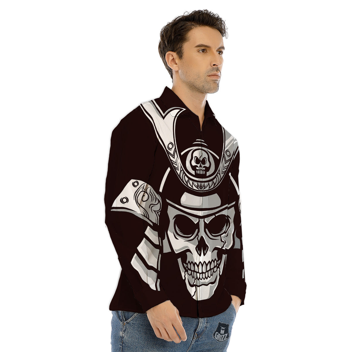 Mask Black Samurai Print Men's Dress Shirts-grizzshop