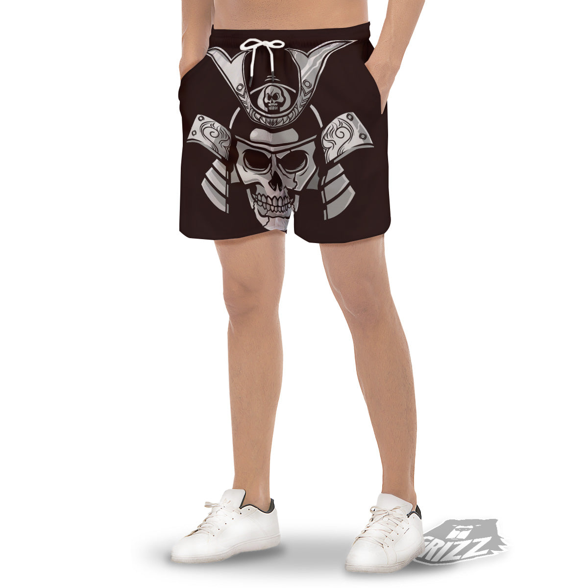 Mask Black Samurai Print Men's Gym Shorts-grizzshop