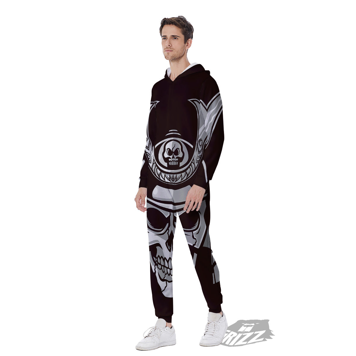 Mask Black Samurai Print Men's Jumpsuit-grizzshop