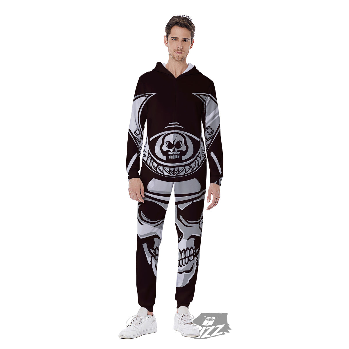 Mask Black Samurai Print Men's Jumpsuit-grizzshop