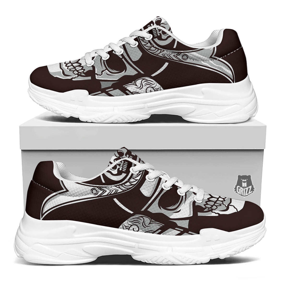 Mask Black Samurai Print White Chunky Shoes-grizzshop