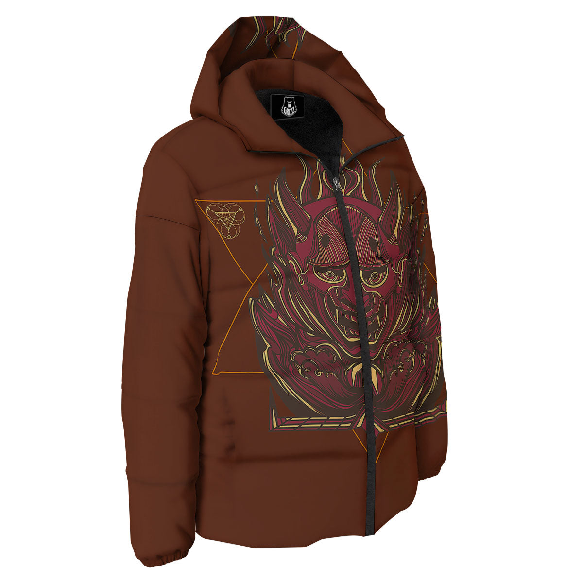 Mask Geometric Samurai Print Down Jacket-grizzshop