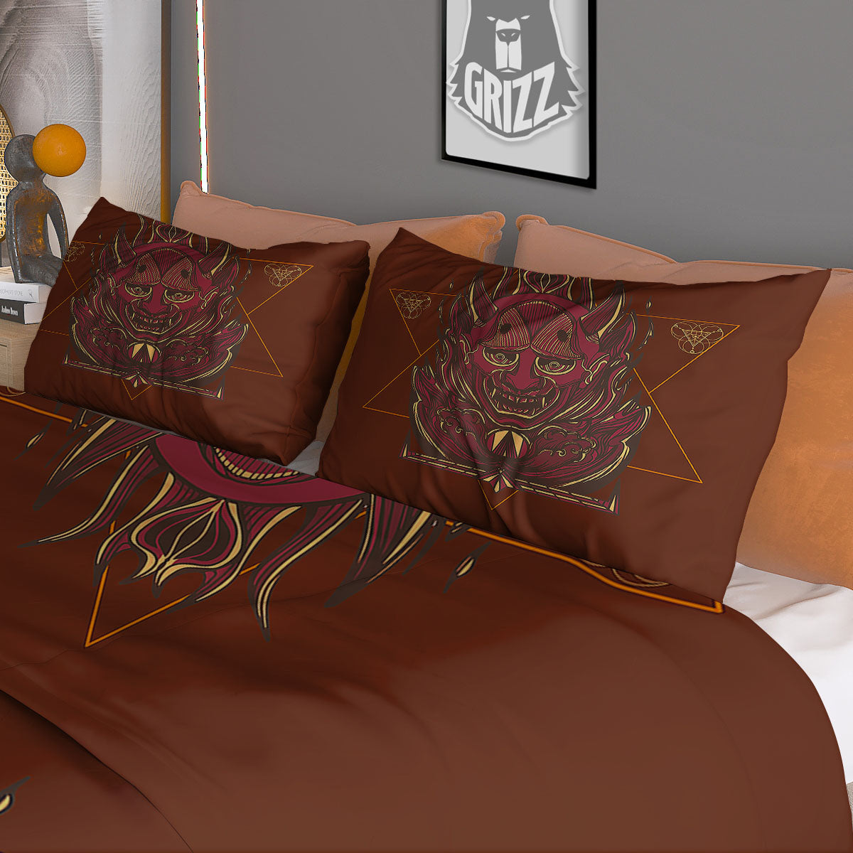 Mask Geometric Samurai Print Duvet Cover Bedding Set