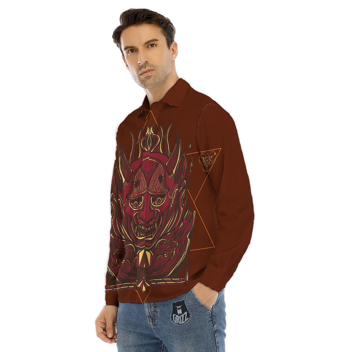 Mask Geometric Samurai Print Men's Dress Shirts-grizzshop