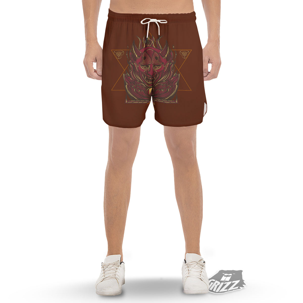 Mask Geometric Samurai Print Men's Gym Shorts-grizzshop