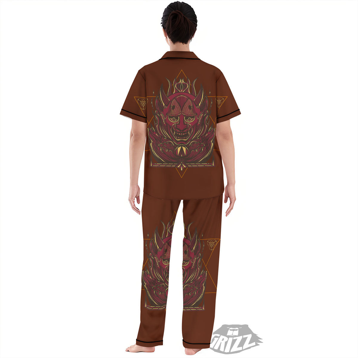 Mask Geometric Samurai Print Women's Pajamas Set-grizzshop