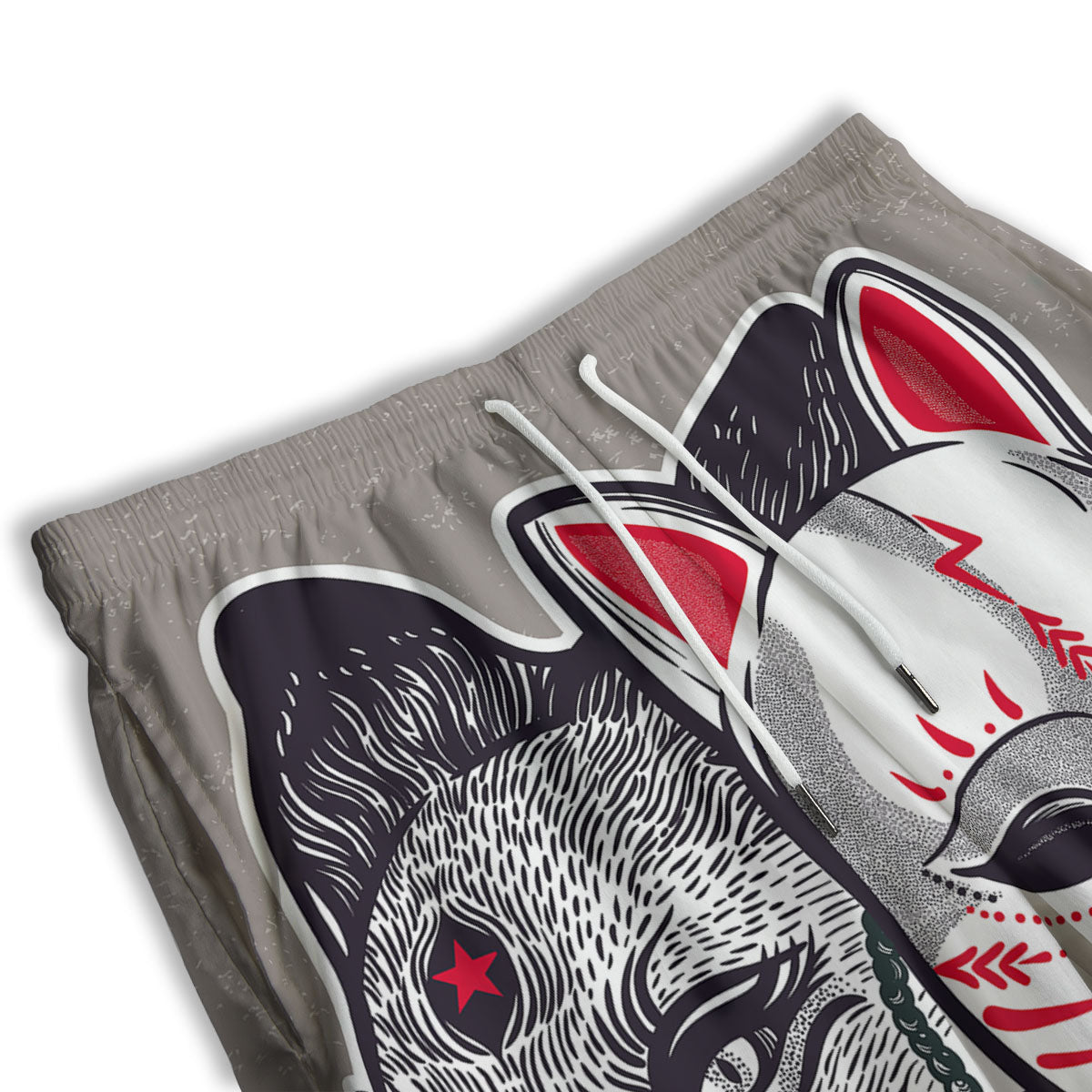 Mask Japanese Fox Print Men's Athletic Shorts