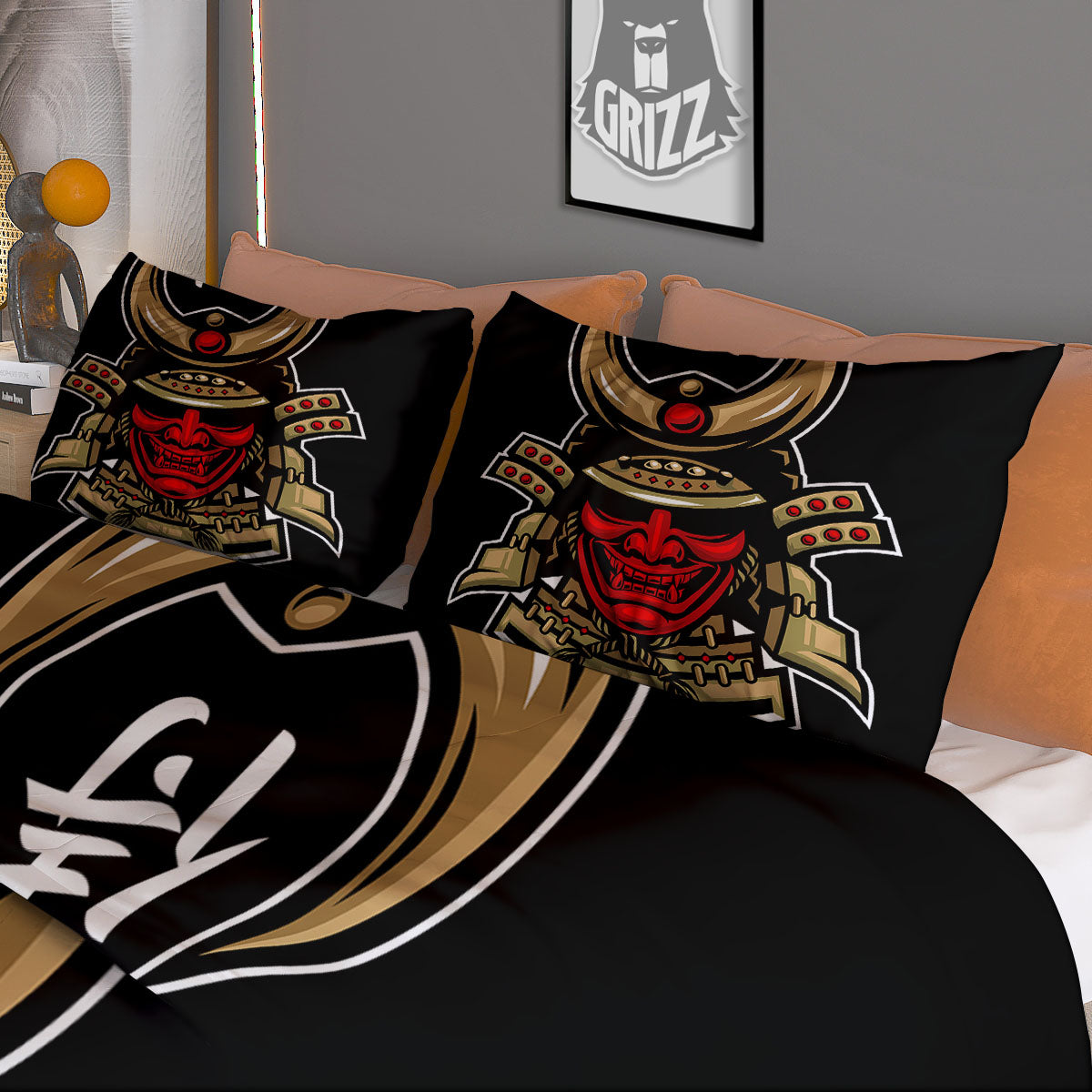Mask Japanese Samurai Print Duvet Cover Bedding Set