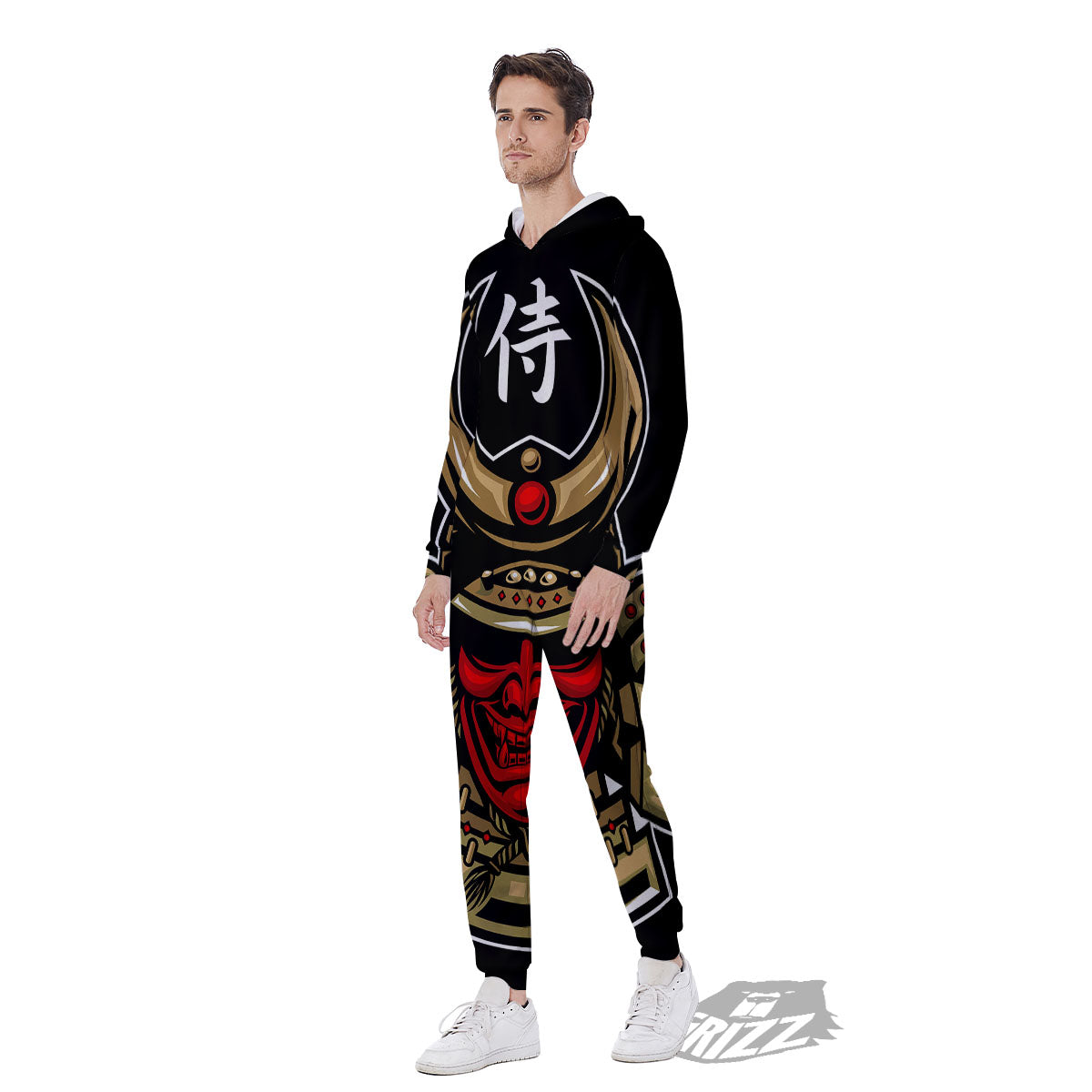 Mask Japanese Samurai Print Men's Jumpsuit-grizzshop