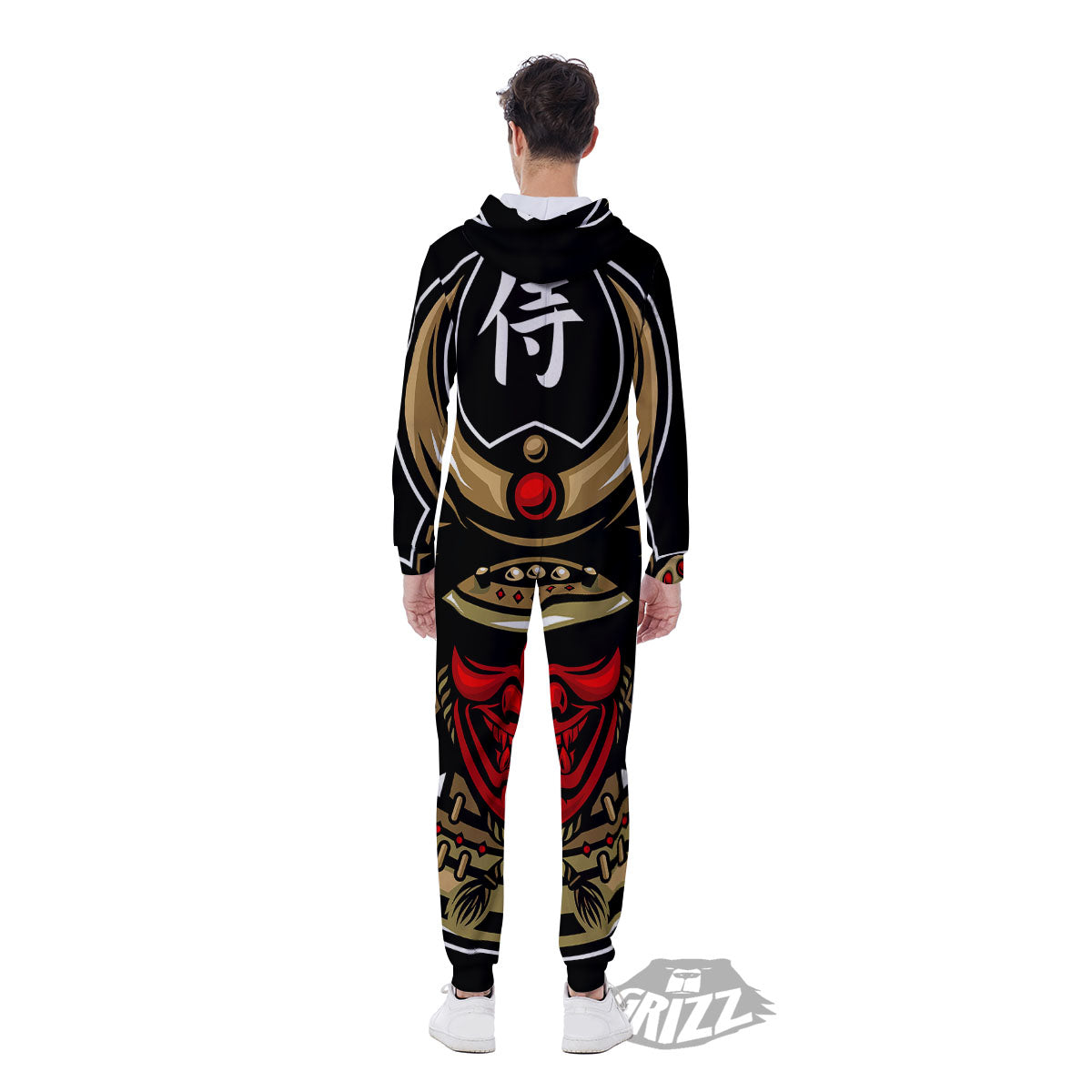 Mask Japanese Samurai Print Men's Jumpsuit-grizzshop