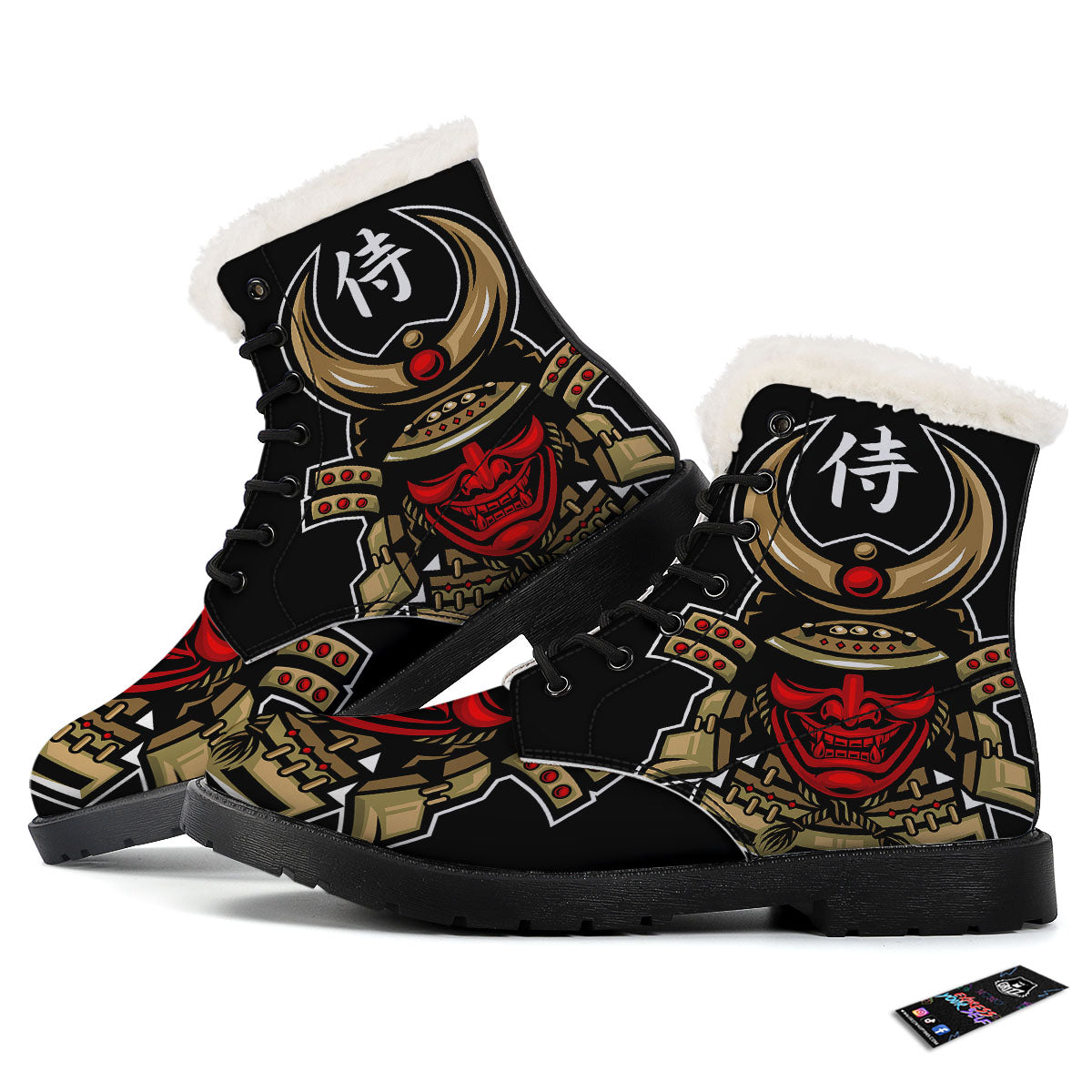 Mask Japanese Samurai Print Winter Boots-grizzshop