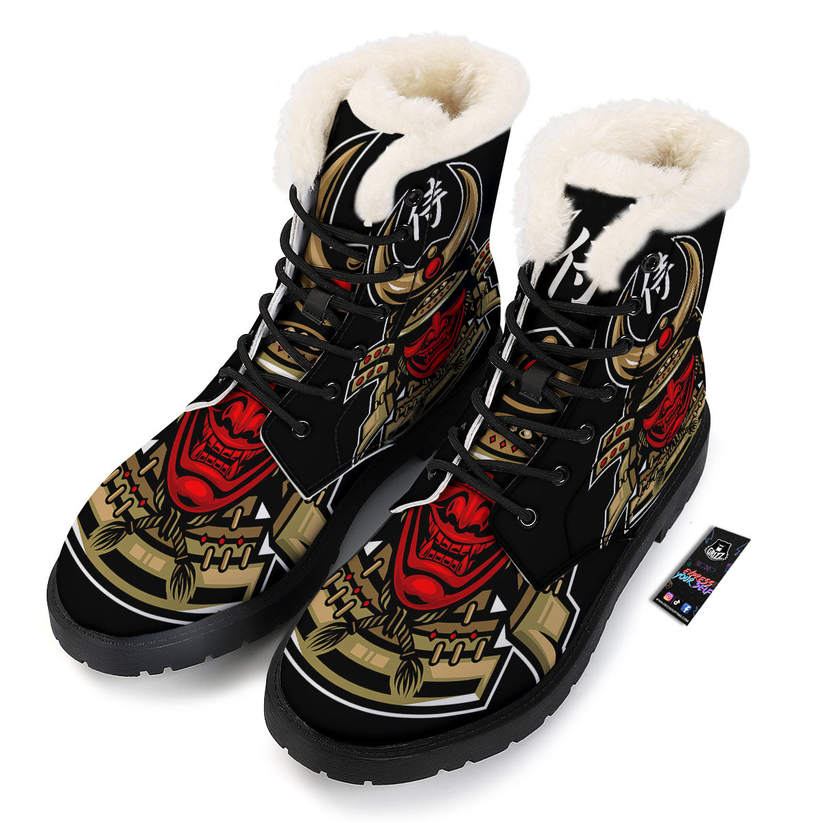 Mask Japanese Samurai Print Winter Boots-grizzshop