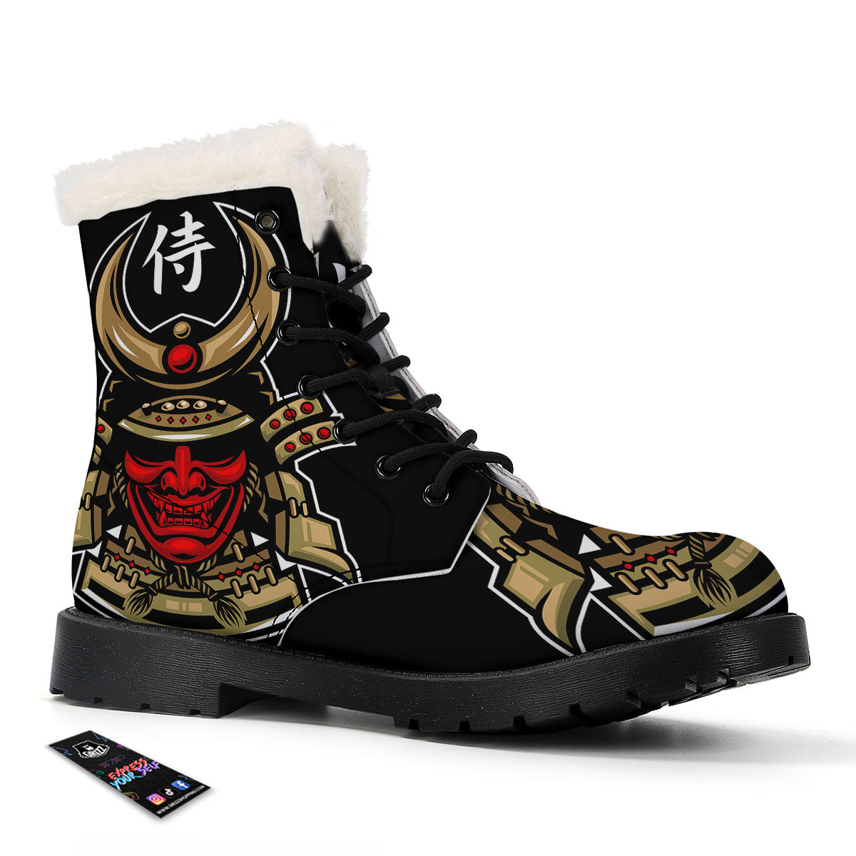 Mask Japanese Samurai Print Winter Boots-grizzshop