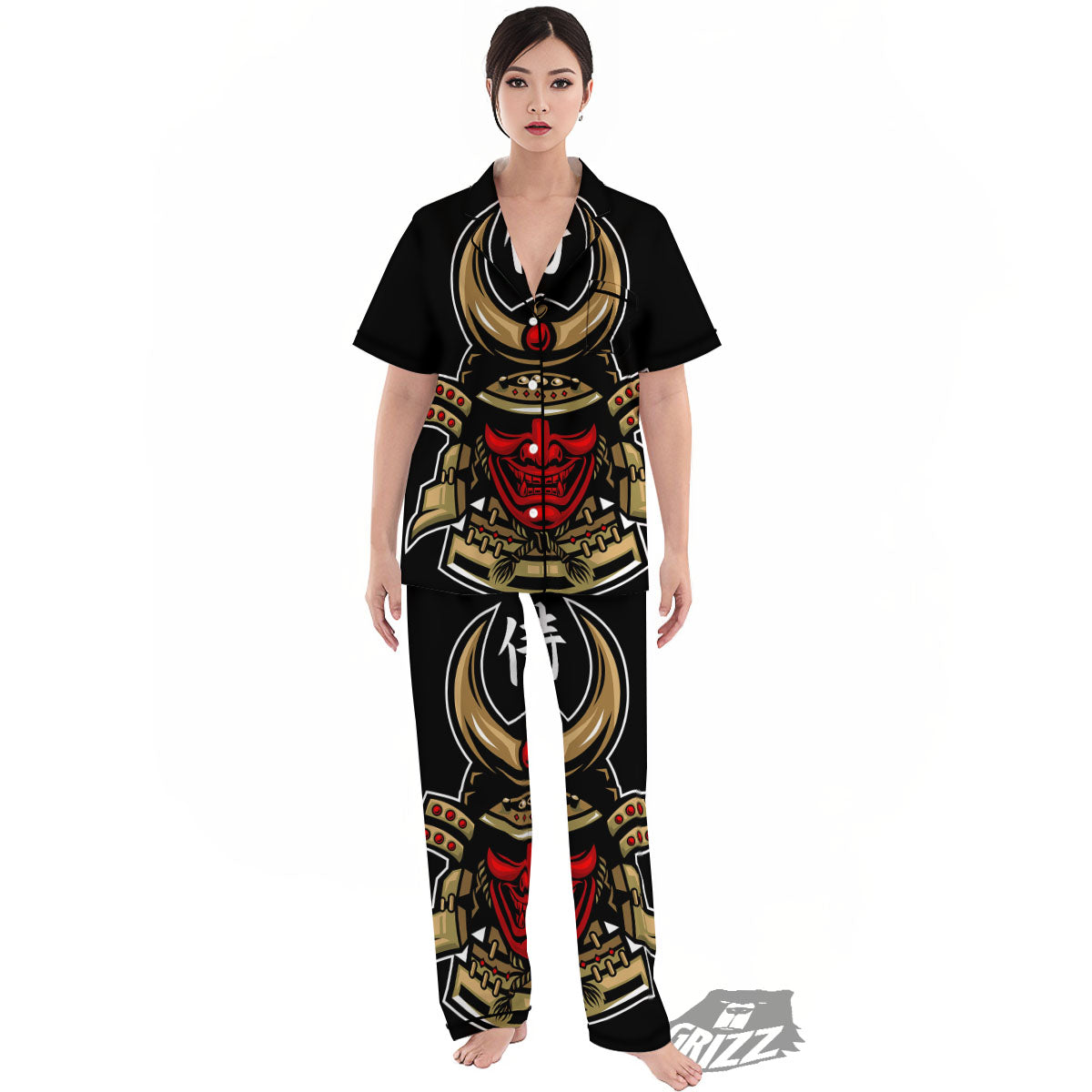 Mask Japanese Samurai Print Women's Pajamas Set-grizzshop