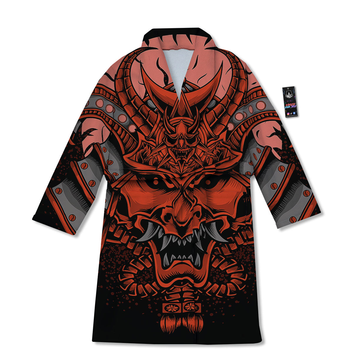 Mask Red Samurai Print Bathrobe-grizzshop