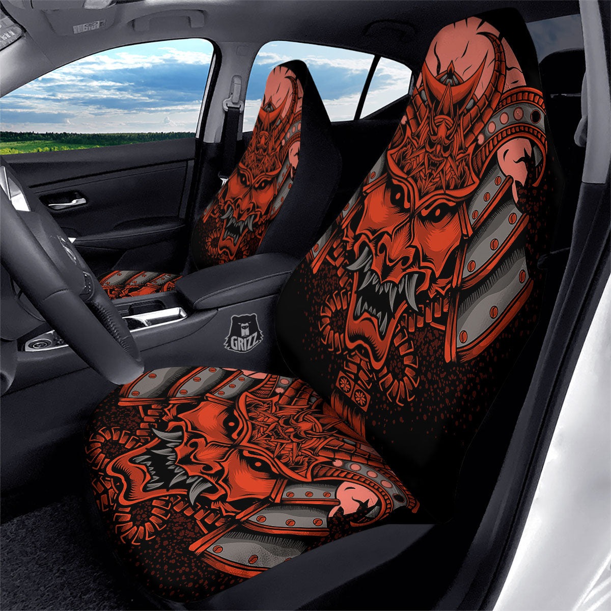 Mask Red Samurai Print Car Seat Covers-grizzshop