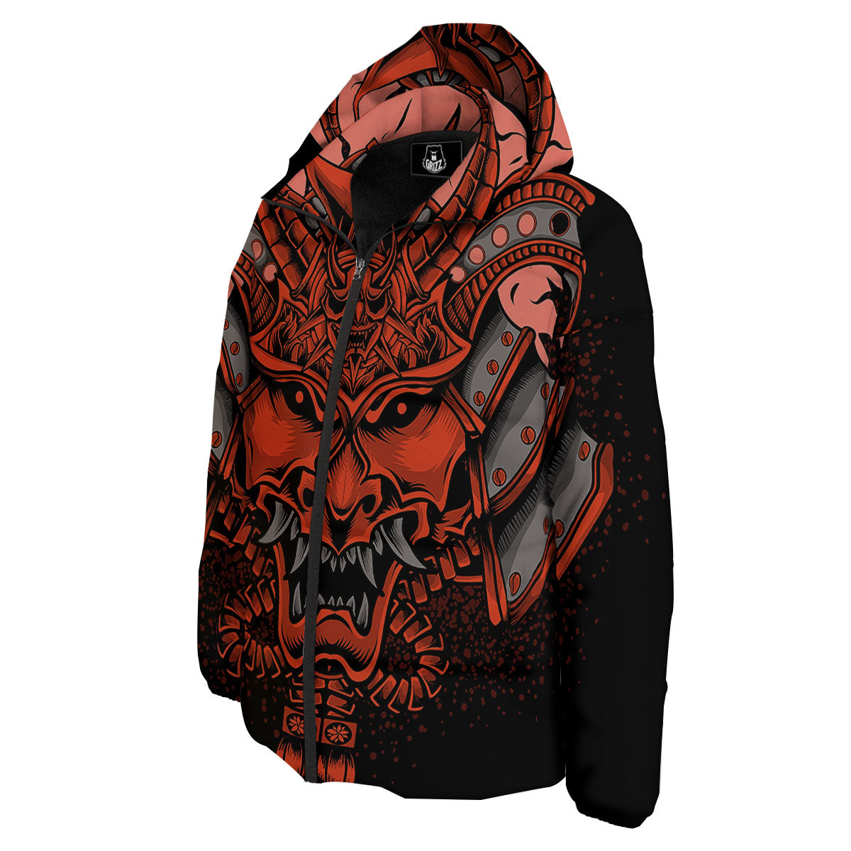 Mask Red Samurai Print Down Jacket-grizzshop