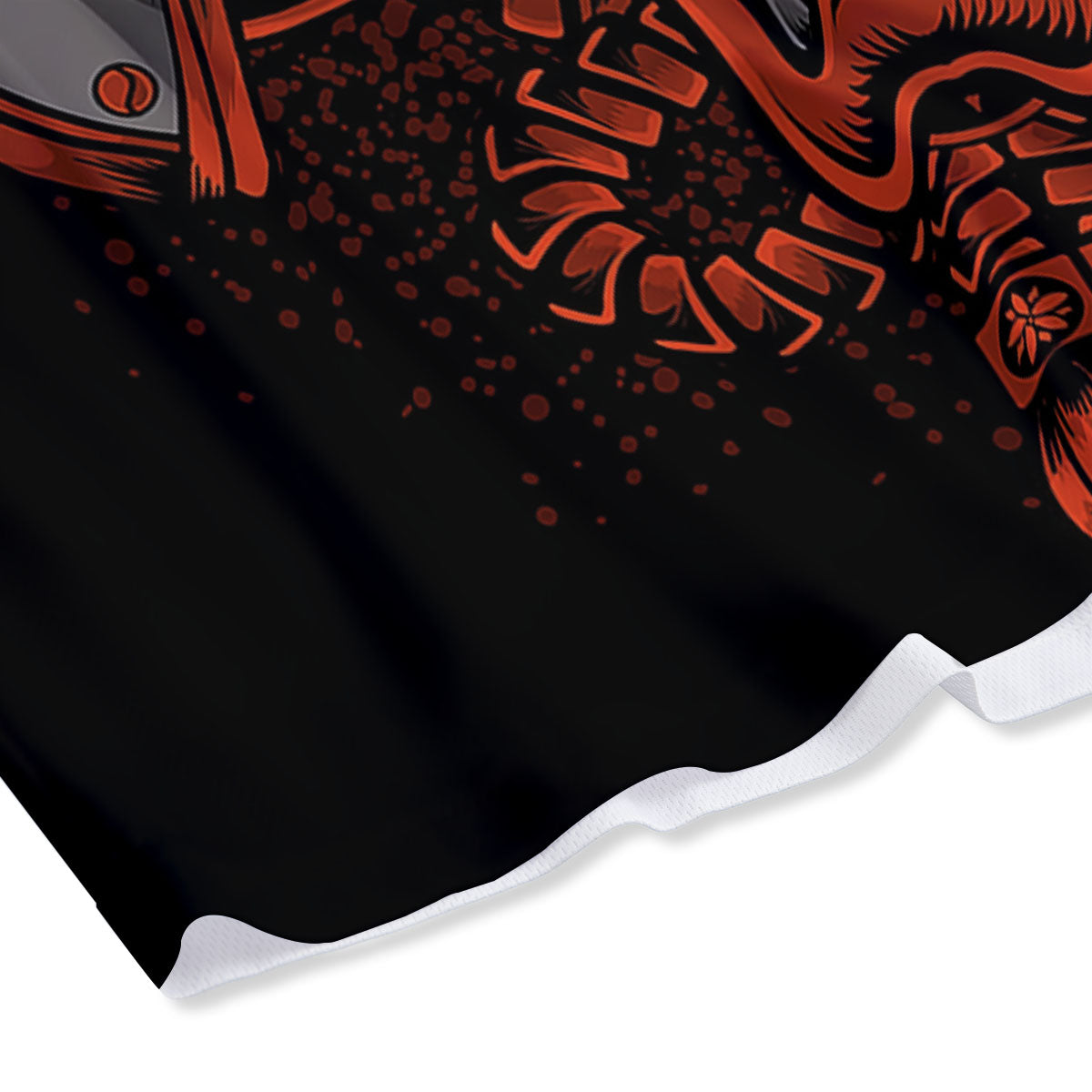 Mask Red Samurai Print Mesh Shorts
