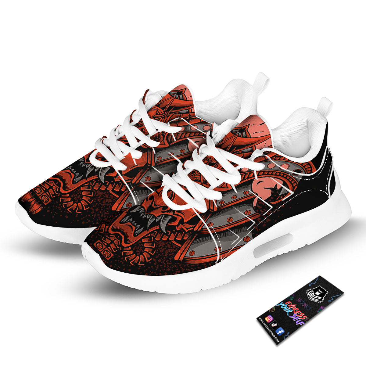 Mask Red Samurai Print Tennis Shoes-grizzshop