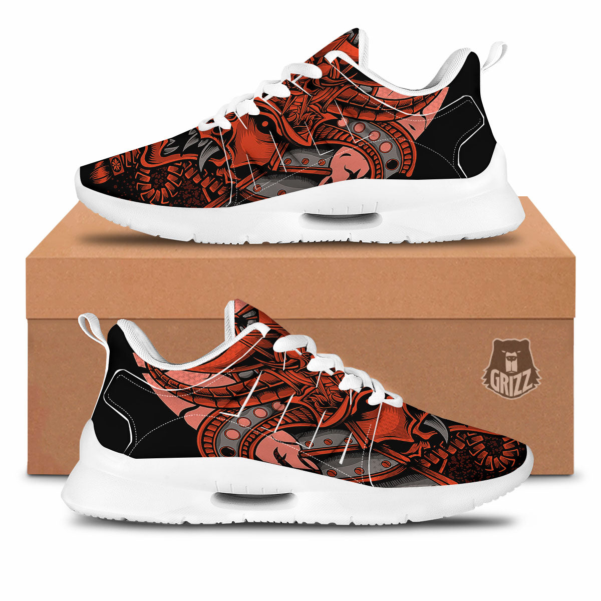 Mask Red Samurai Print Tennis Shoes-grizzshop