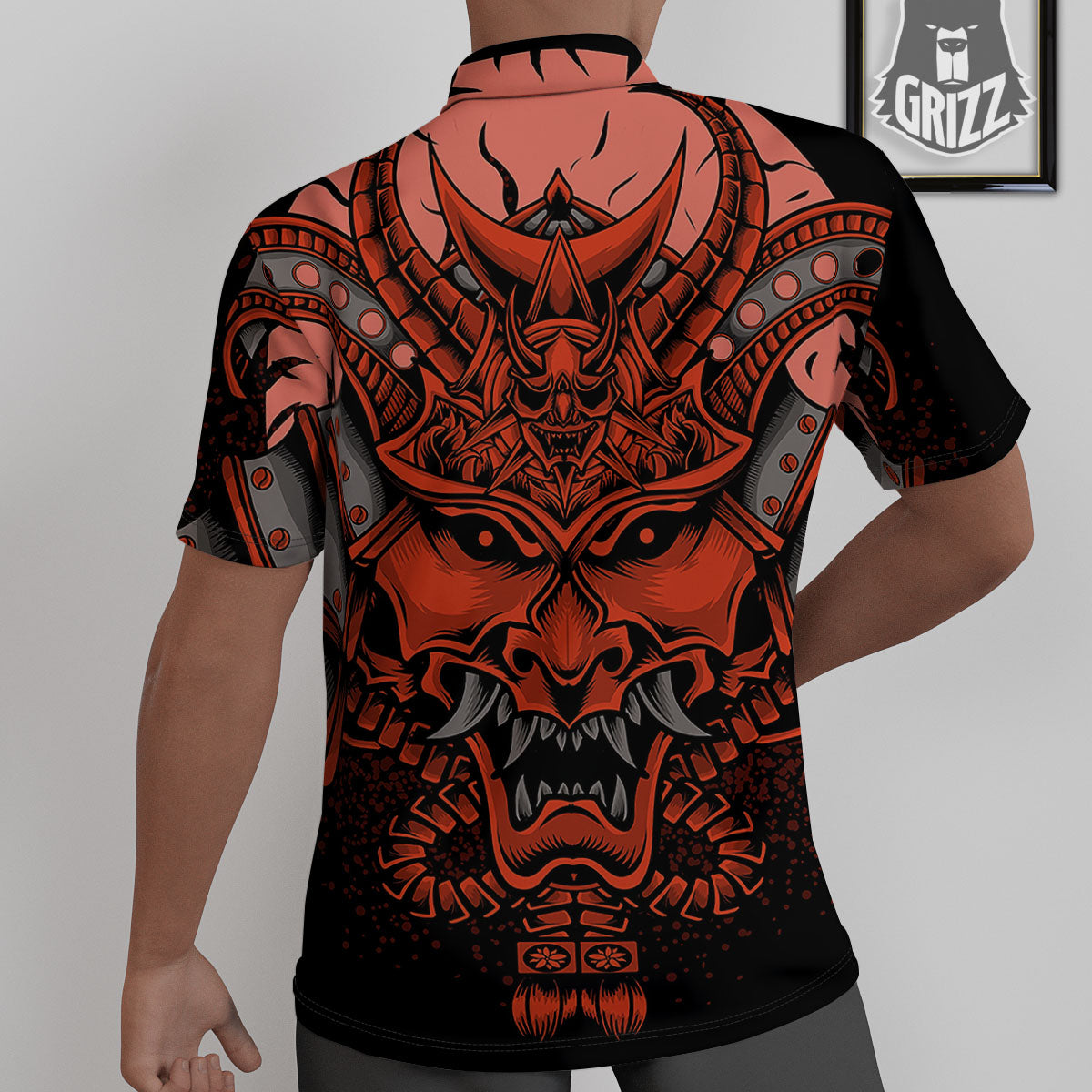 Mask Red Samurai Print Untucked Shirts-grizzshop