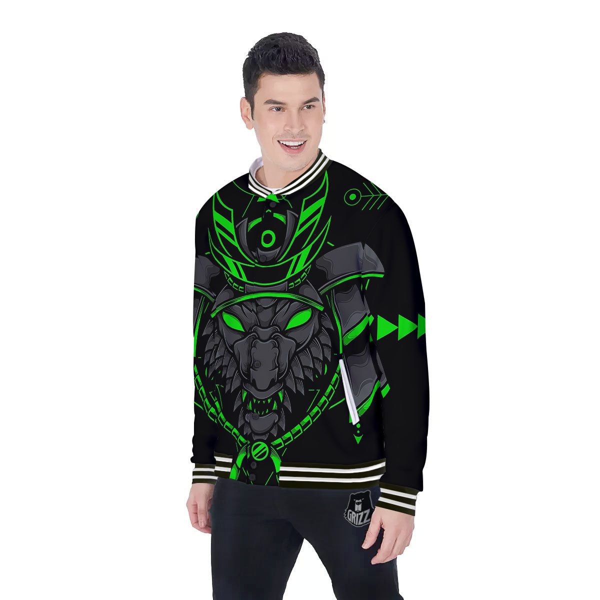 Mask Robot Samurai Print Baseball Jacket-grizzshop