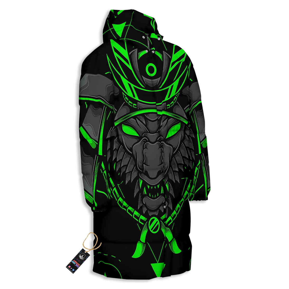Mask Robot Samurai Print Long Down Jacket-grizzshop