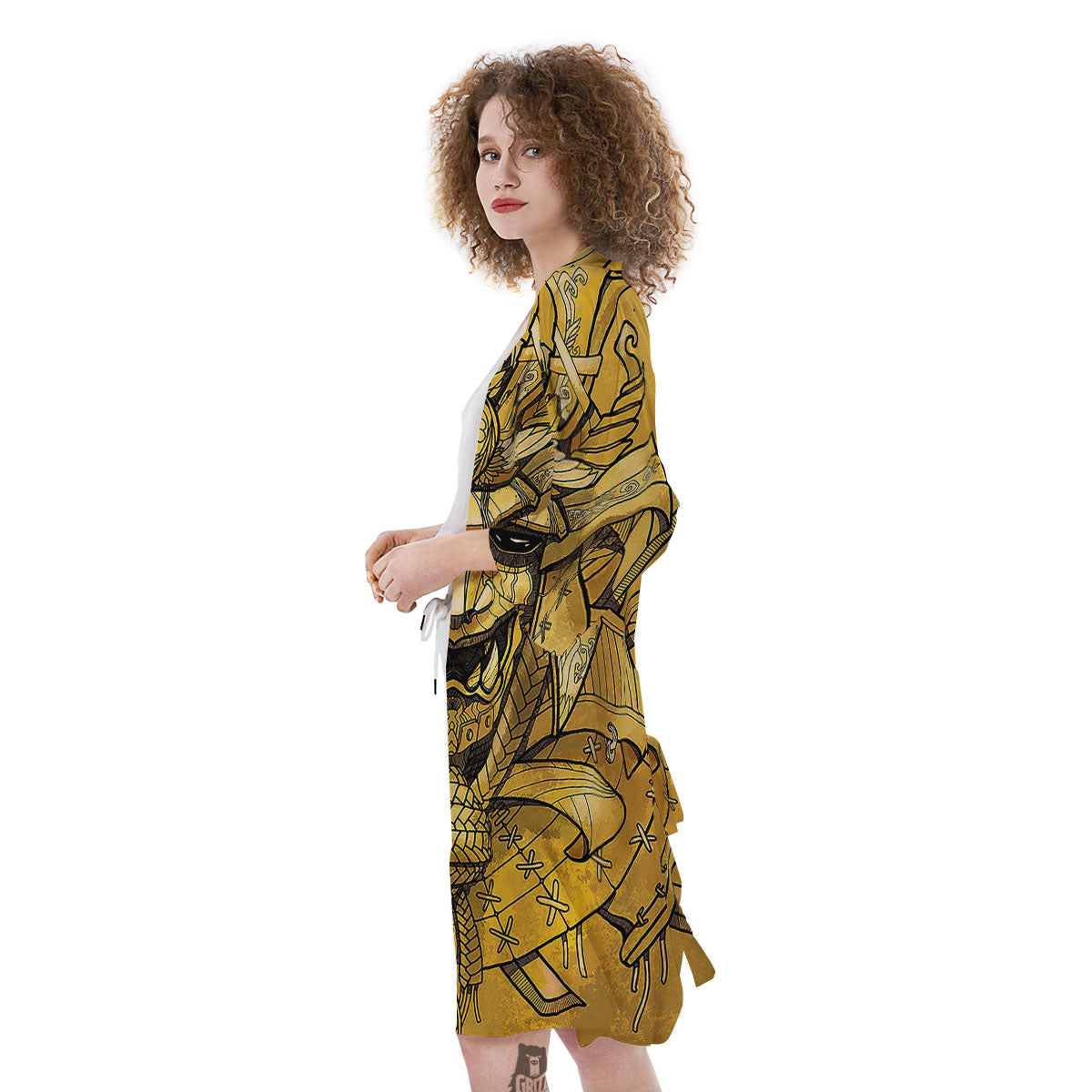 Mask Samurai Gold Print Kimono-grizzshop
