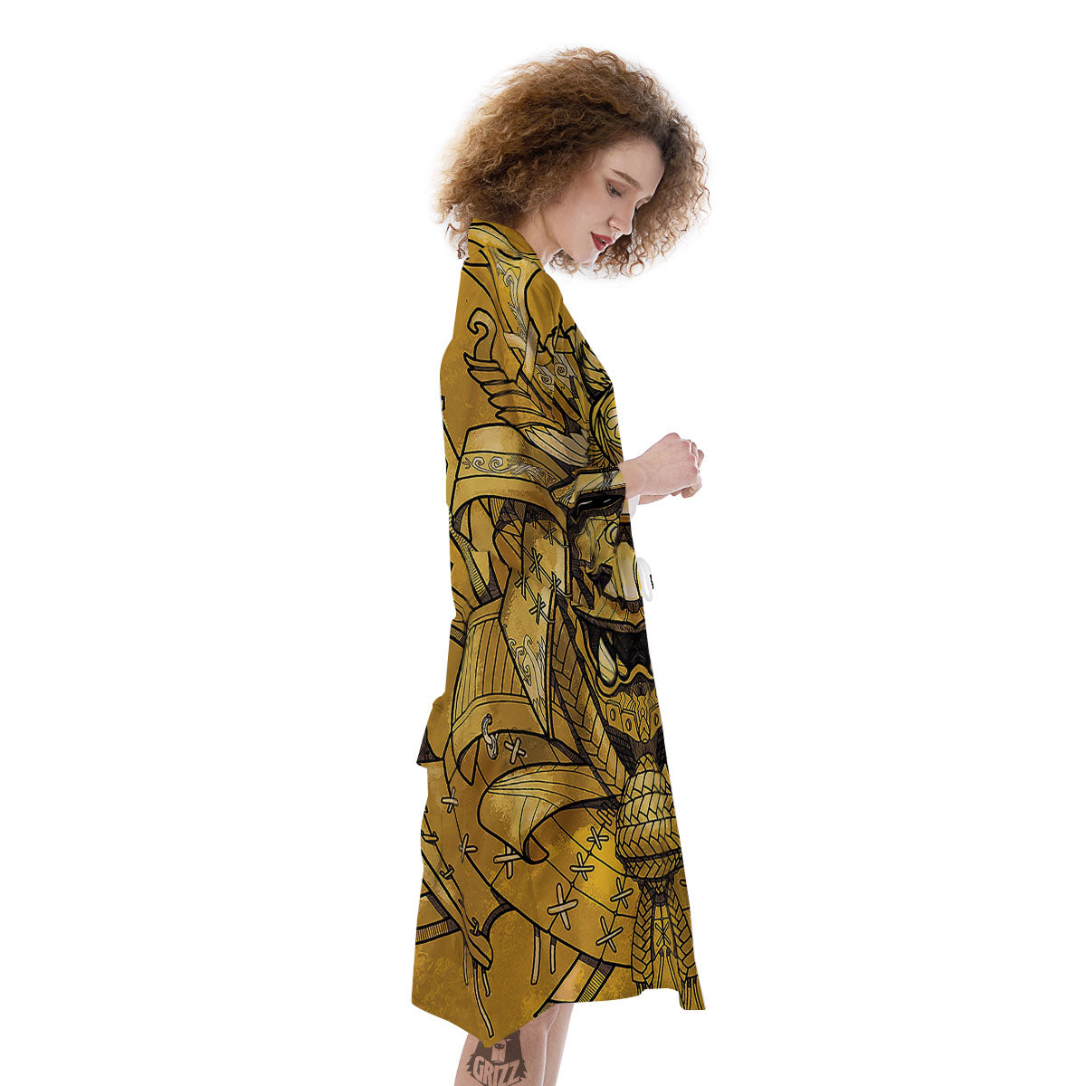 Mask Samurai Gold Print Kimono-grizzshop