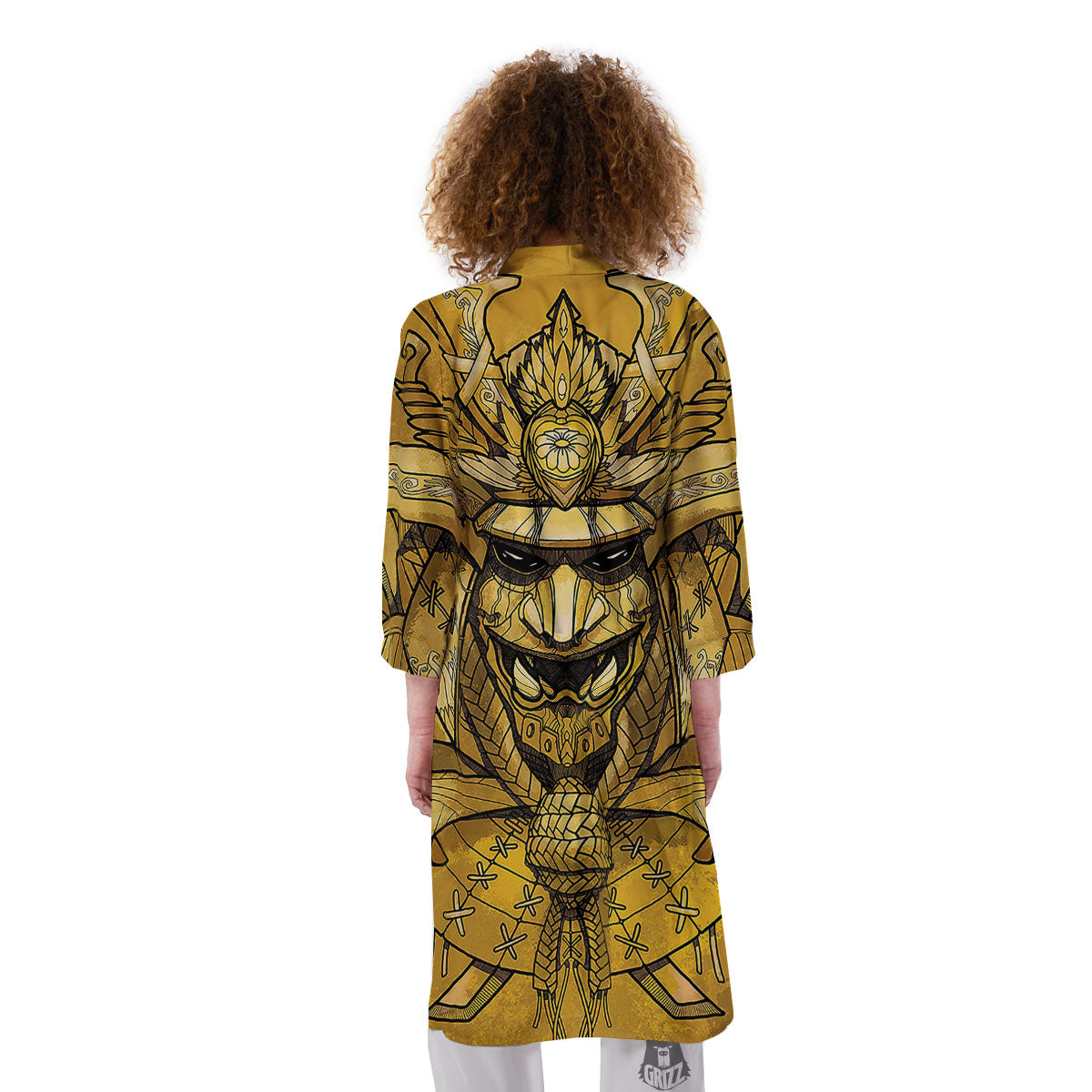 Mask Samurai Gold Print Kimono-grizzshop
