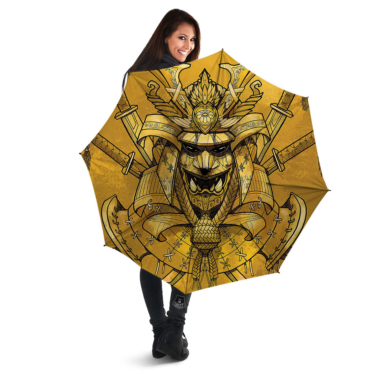 Mask Samurai Gold Print Umbrella-grizzshop
