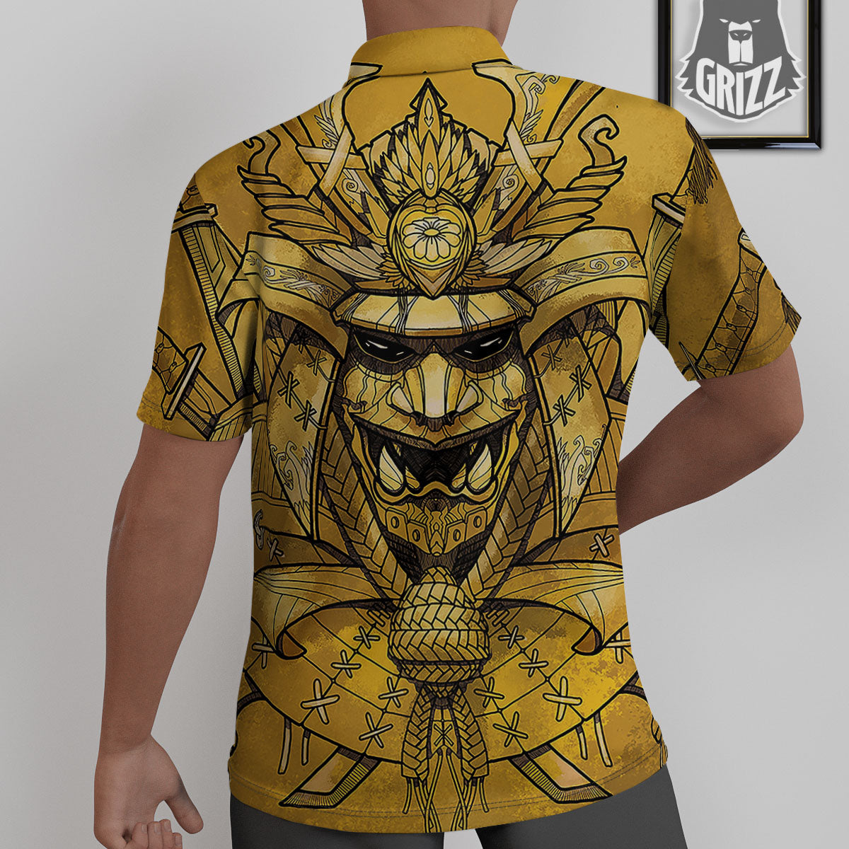 Mask Samurai Gold Print Untucked Shirts-grizzshop
