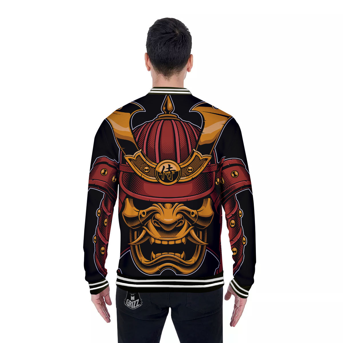 Mask Samurai Warrior Print Baseball Jacket-grizzshop
