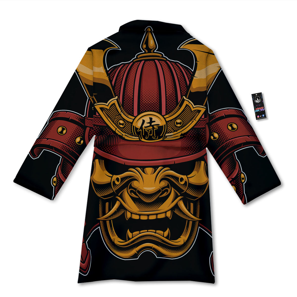 Mask Samurai Warrior Print Bathrobe-grizzshop