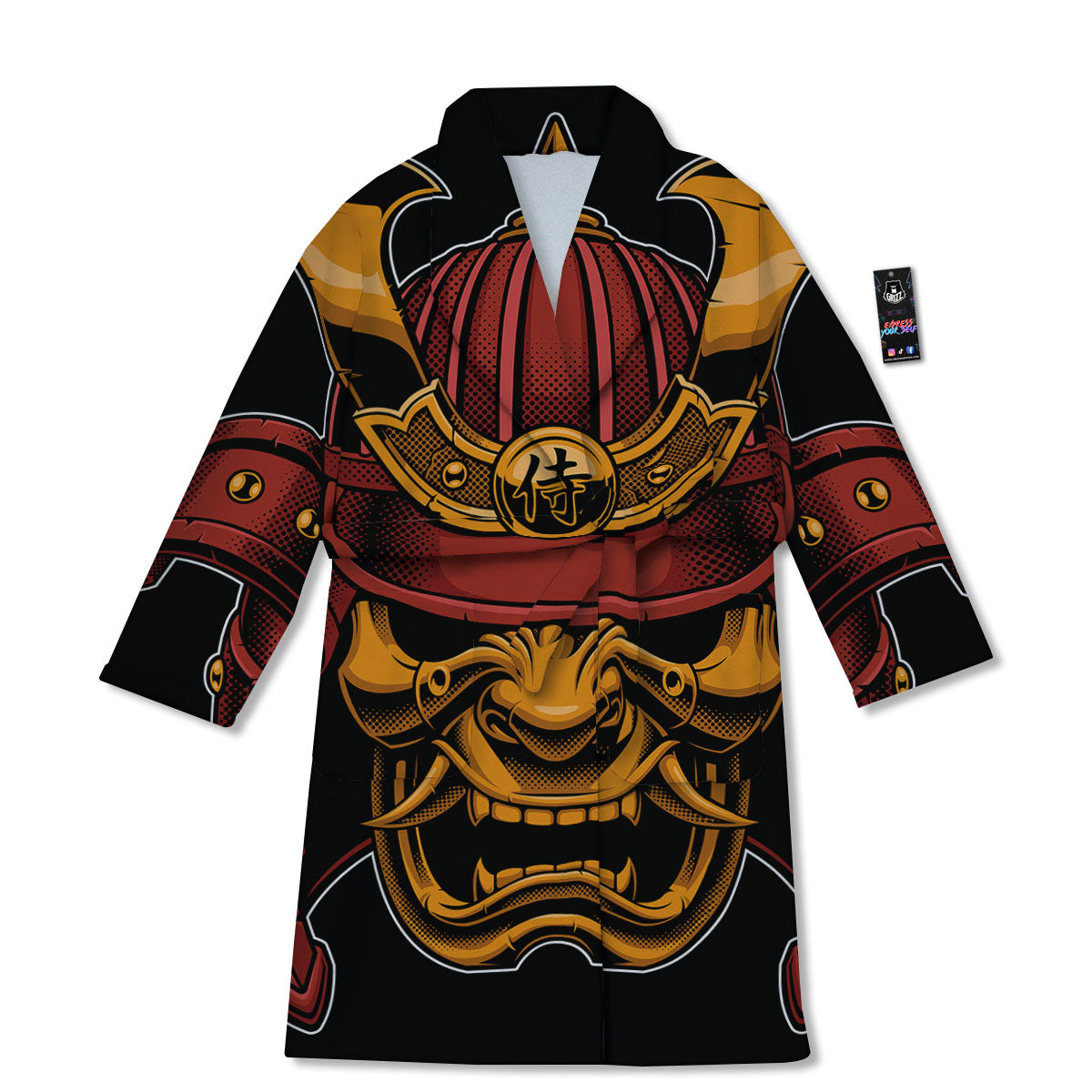 Mask Samurai Warrior Print Bathrobe-grizzshop