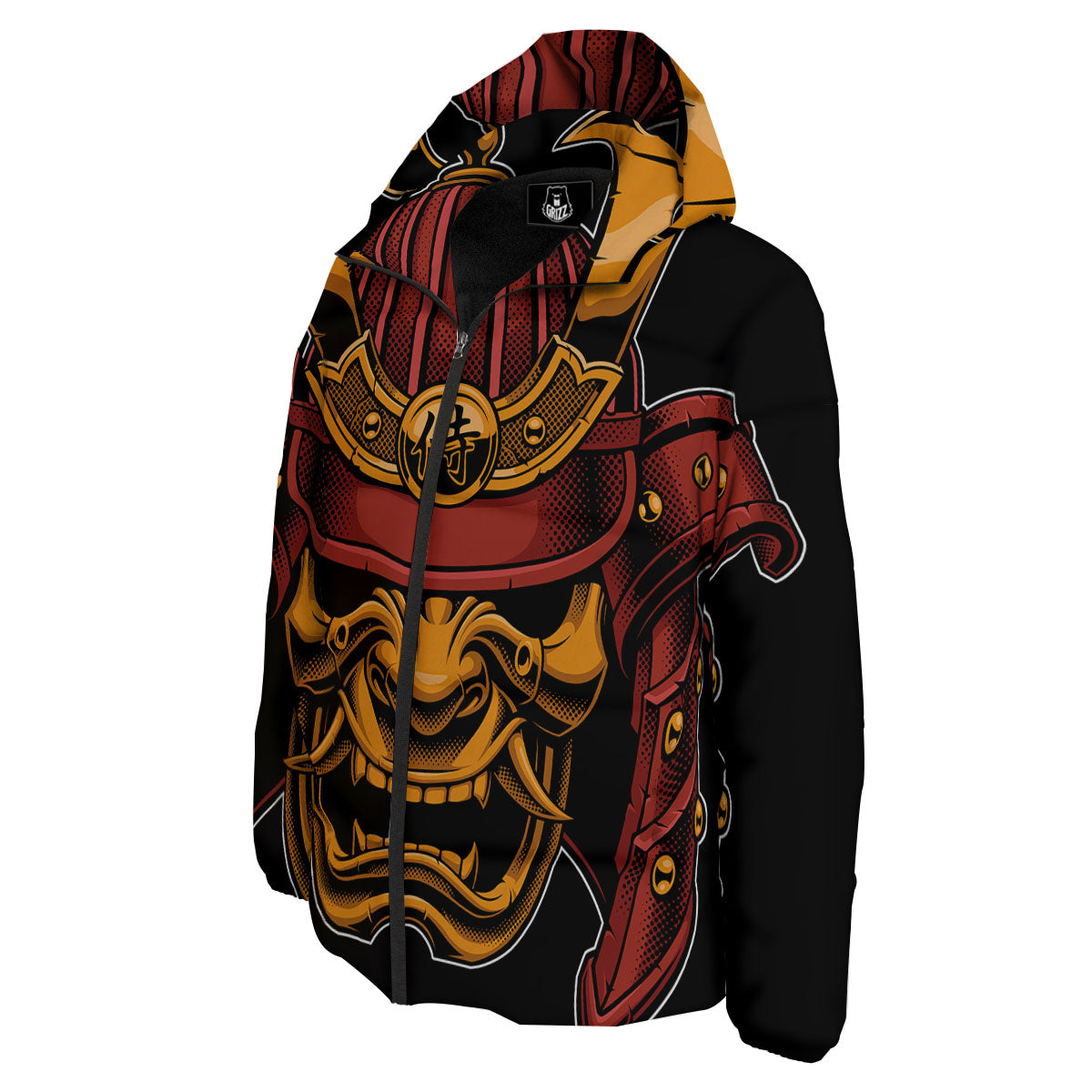 Mask Samurai Warrior Print Down Jacket-grizzshop