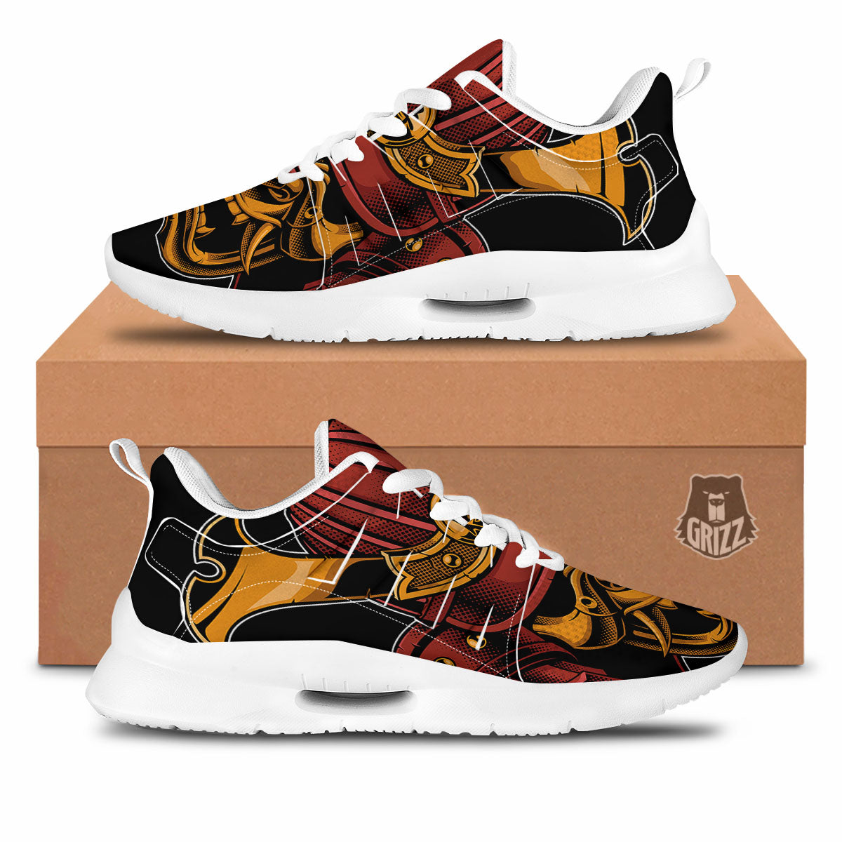 Mask Samurai Warrior Print Tennis Shoes-grizzshop