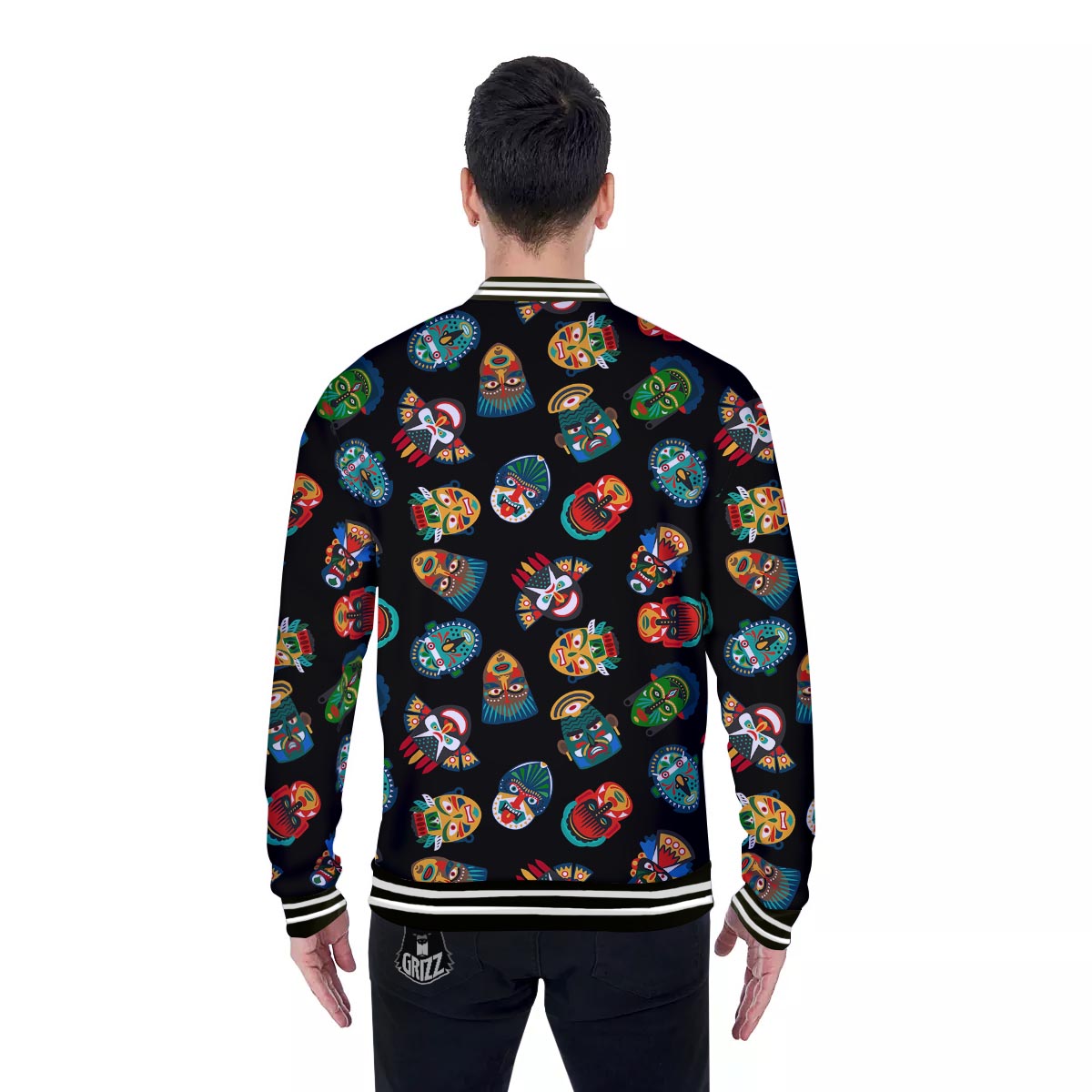 Mask Tribal Tiki Print Pattern Baseball Jacket-grizzshop
