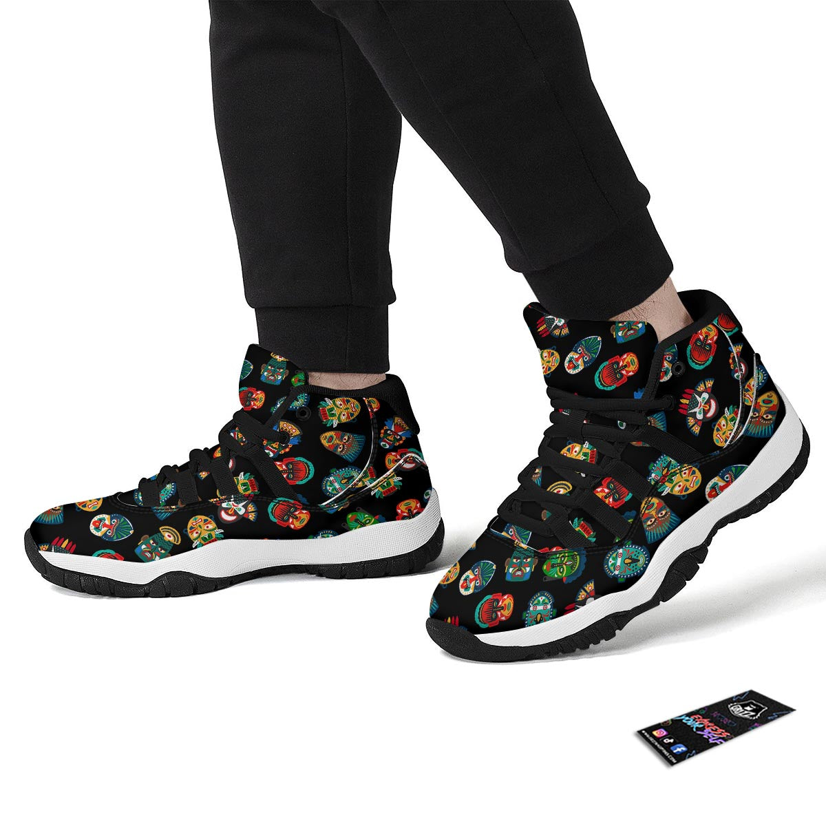 Mask Tribal Tiki Print Pattern Black Bball Shoes-grizzshop