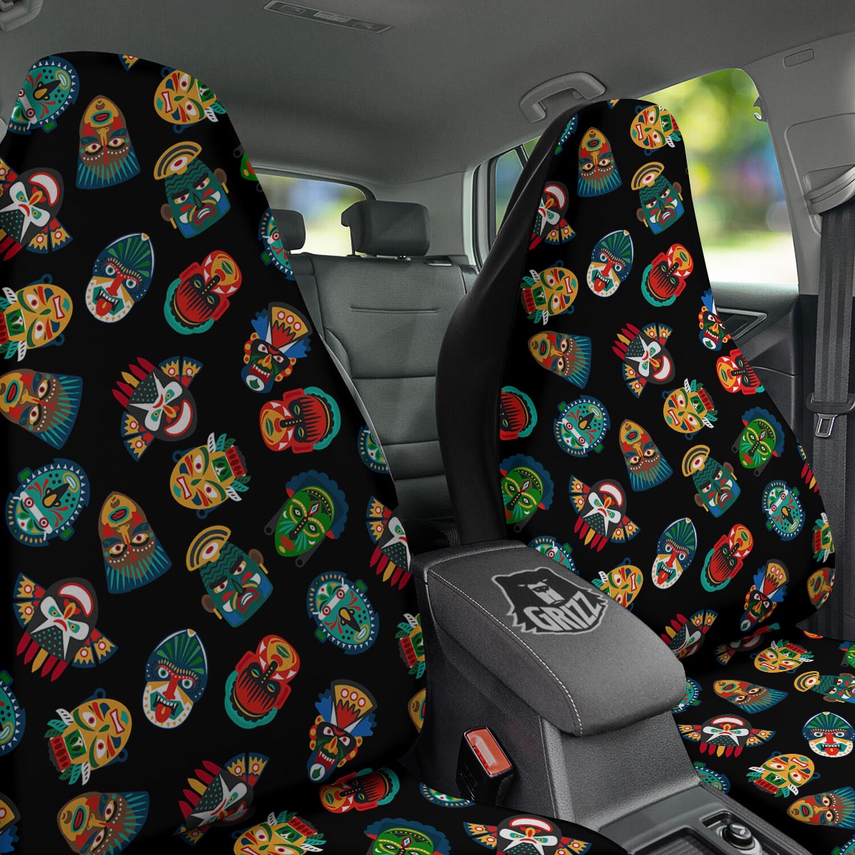 Mask Tribal Tiki Print Pattern Car Seat Covers-grizzshop
