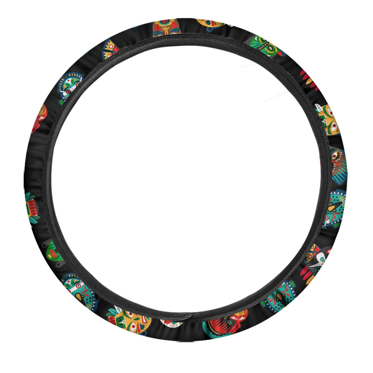 Mask Tribal Tiki Print Pattern Car Steering Wheel Cover-grizzshop